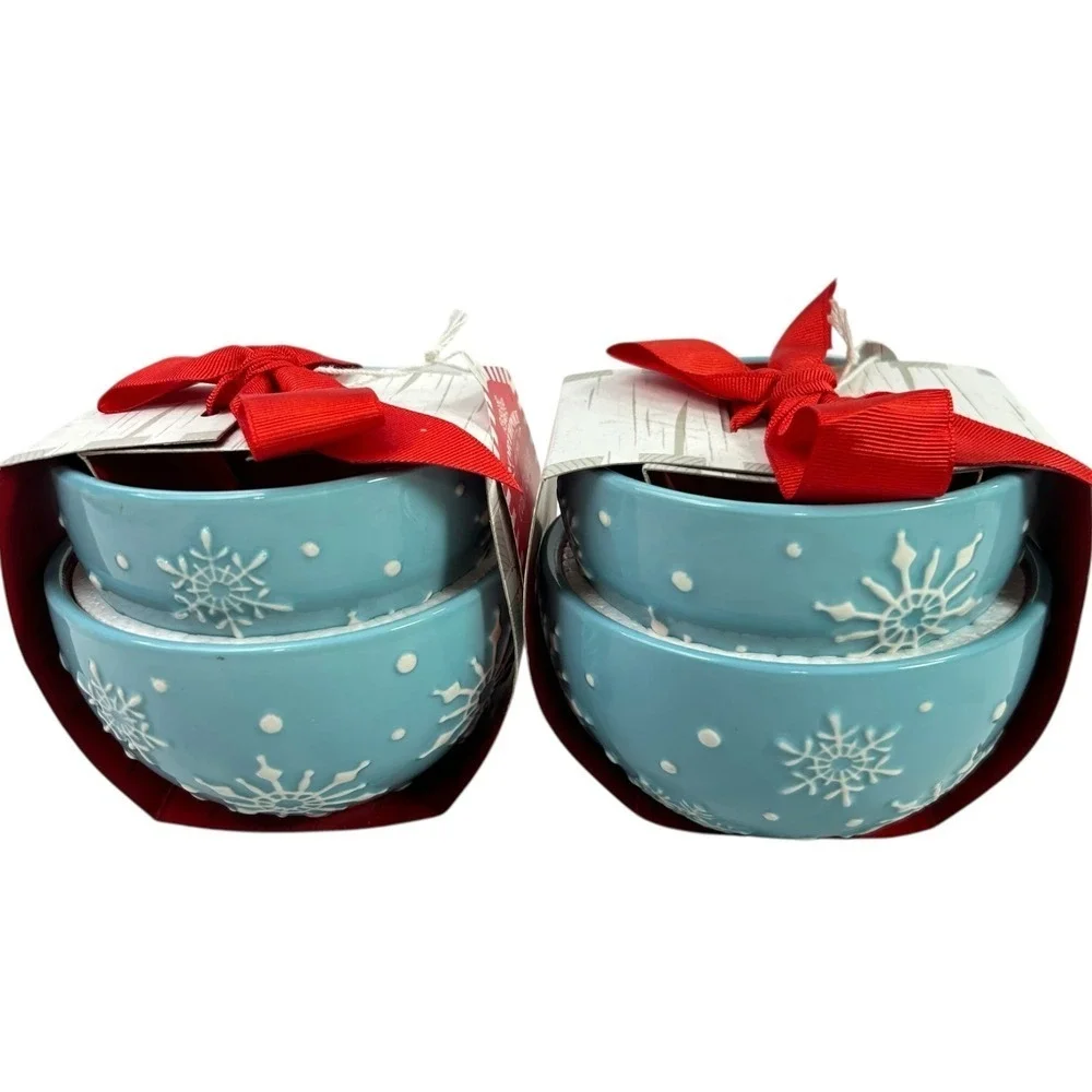 Hallmark Northpole COZY‎ BOWLS Set of 2 Blue Snowflake Christmas Holiday Gift